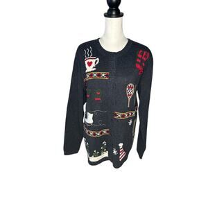 The Quacker Factory Button Down Cardigan Winter Christmas Sweater Medium